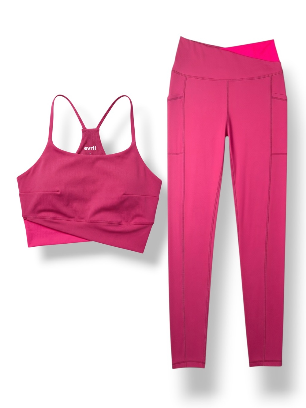 Evrli Pink Colorblock Sports Bra Leggings Matching Workout Set Size Small - Picture 2 of 10